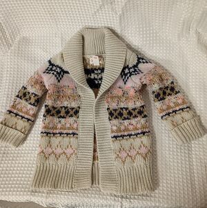 Cat & Jack Cream Fair Isle Shawl Collar Cardigan with Pink & Navy Accents